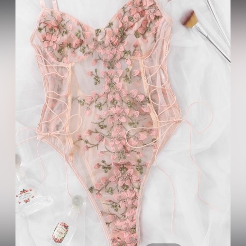 Floral Embroidered Pink Bodysuit